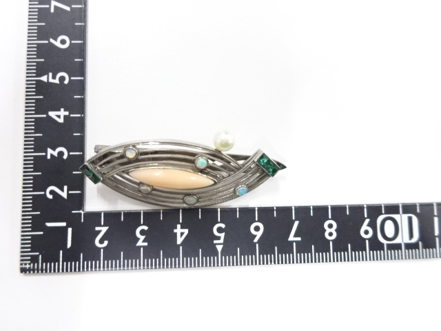  アンティーク　アールデコ　本珊瑚　オパール　髪留め